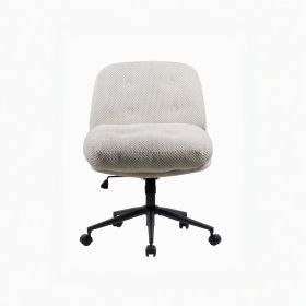 Cross Legged Office Chair on Wheels Adjustable Swivel Wider & Thickened, Ergonomic Desk Chair for Home Office, Vanity,White