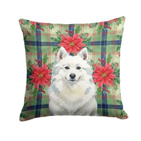 American Eskimo Christmas PoinsettIas Throw Pillow Decorative Indoor Outdoor Accent Cushion for Couch, Bed or Patio, 14Hx14W